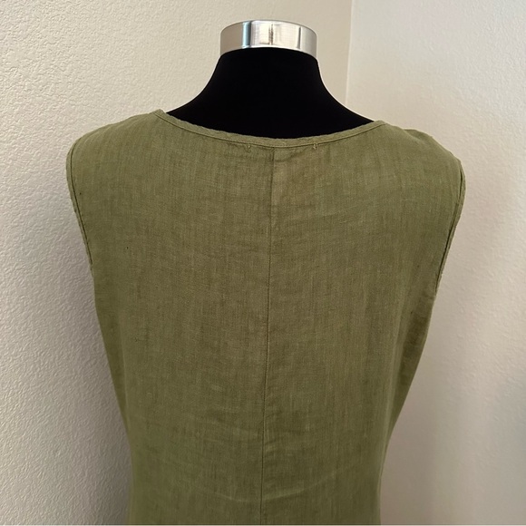 Cut Loose Linen Blend Mixed Media Lagenlook Army Green Midi Dress Size L - Picture 9 of 13